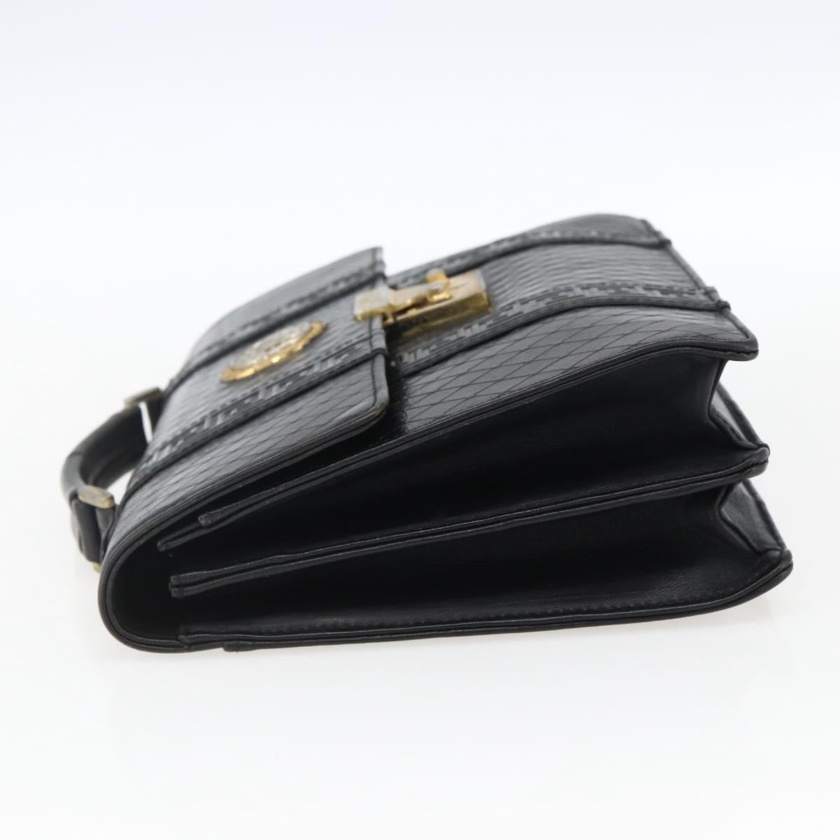 Gianni Versace Hand Bag Leather Black Gold Auth bs33005