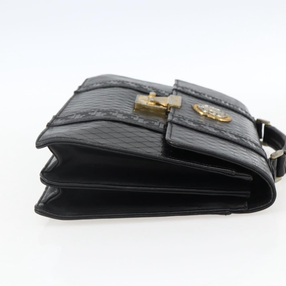 Gianni Versace Hand Bag Leather Black Gold Auth bs33005