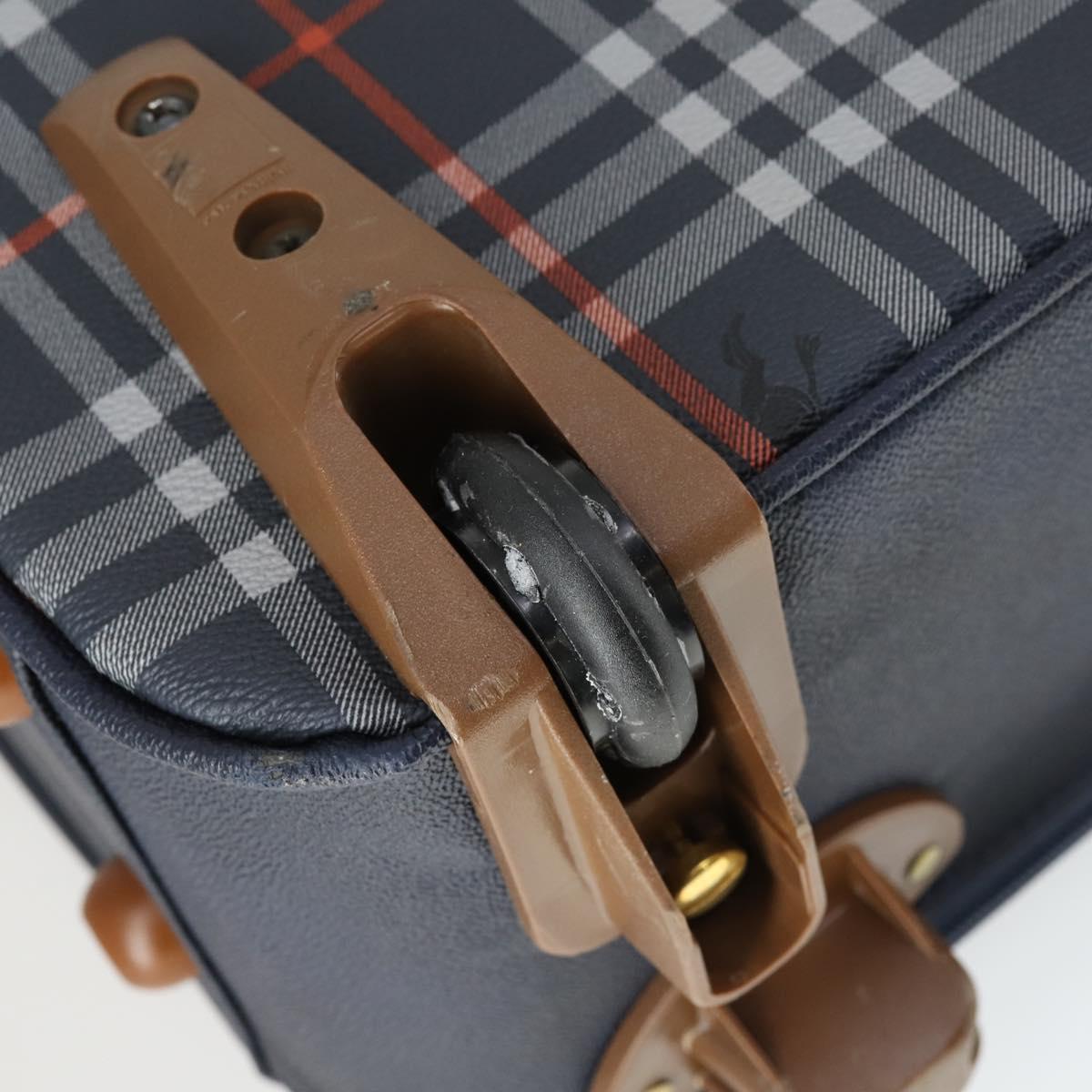 Burberrys Nova Check Carry Case Trunk PVC Leather Navy Gold Auth bs33020