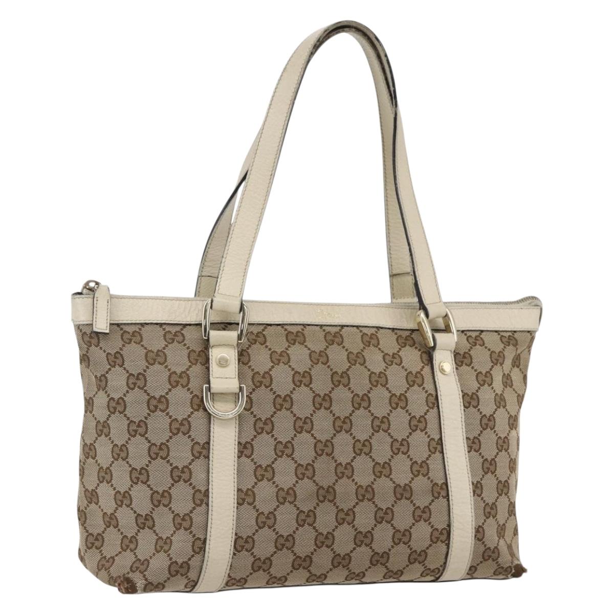 GUCCI GG Canvas Tote Bag Beige Gold 141470 Auth bs33022