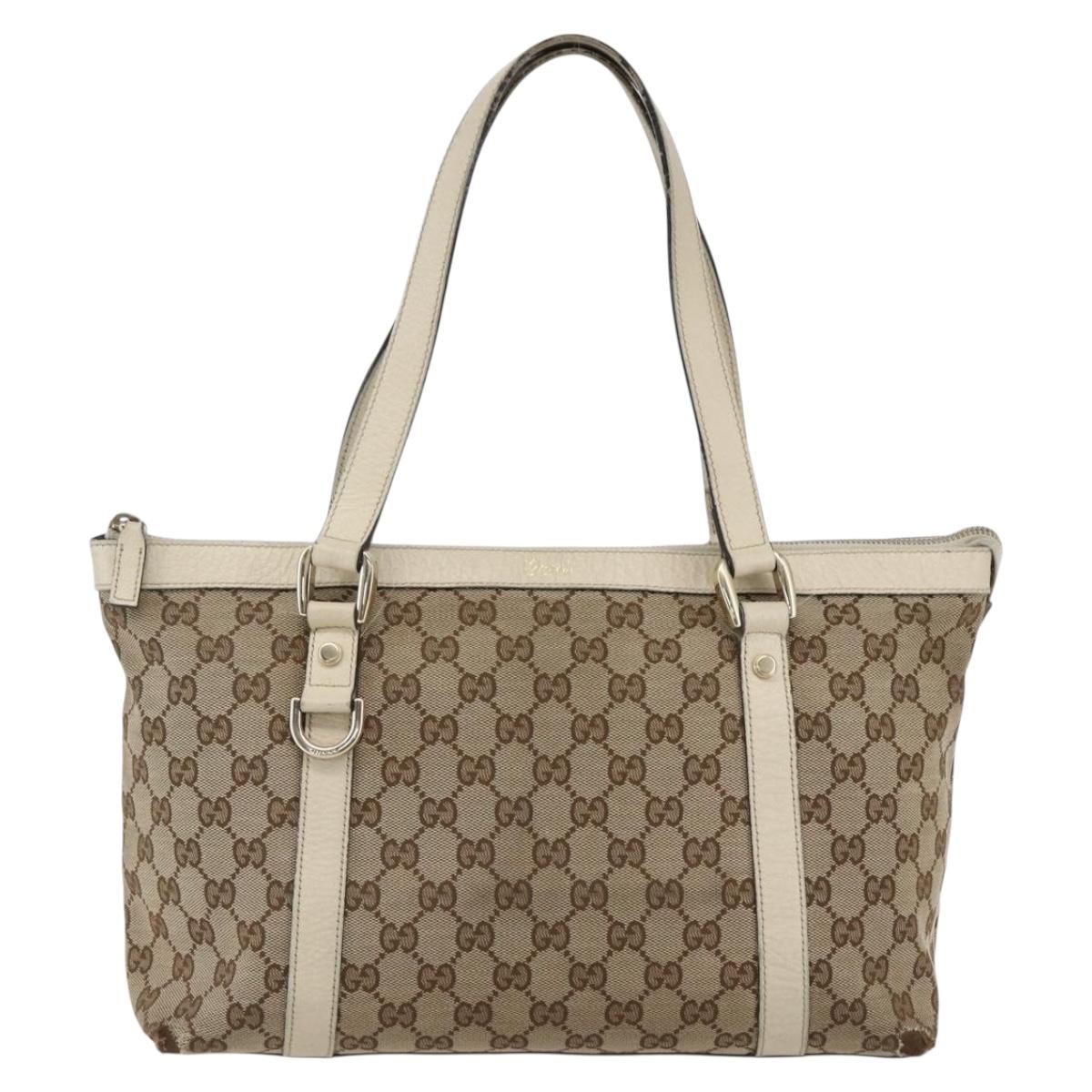 GUCCI GG Canvas Tote Bag Beige Gold 141470 Auth bs33022