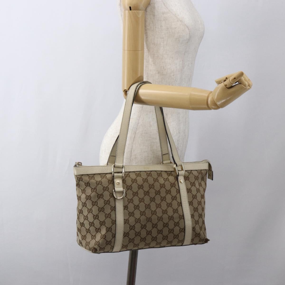 GUCCI GG Canvas Tote Bag Beige Gold 141470 Auth bs33022