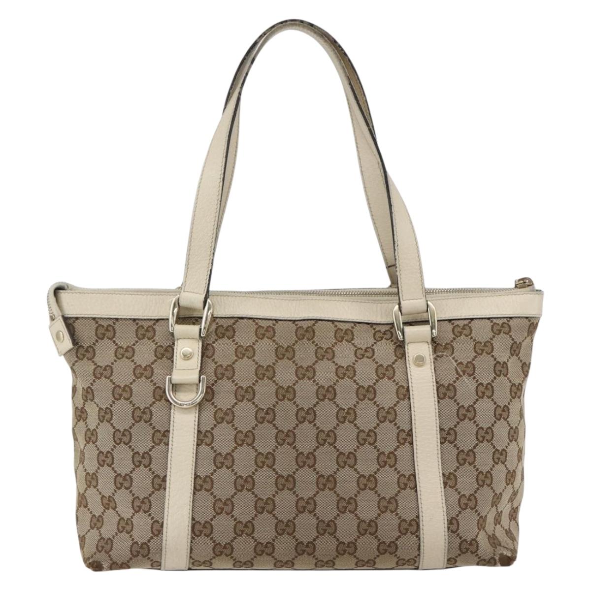 GUCCI GG Canvas Tote Bag Beige Gold 141470 Auth bs33022