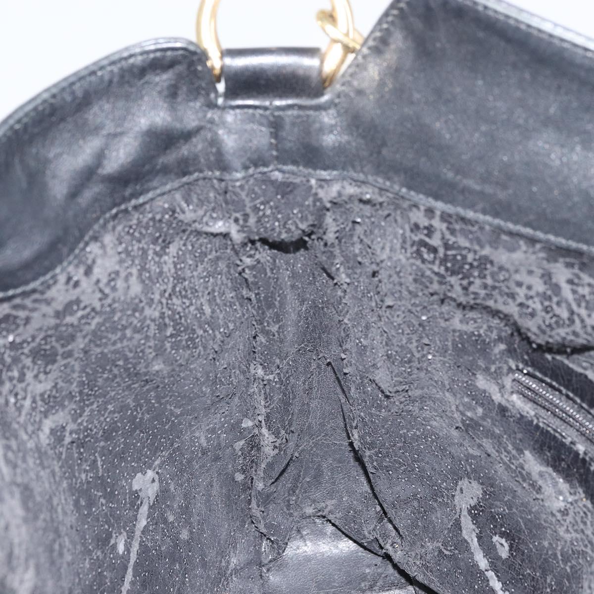 GUCCI Bamboo Hand Bag Leather Black Gold Auth bs33028