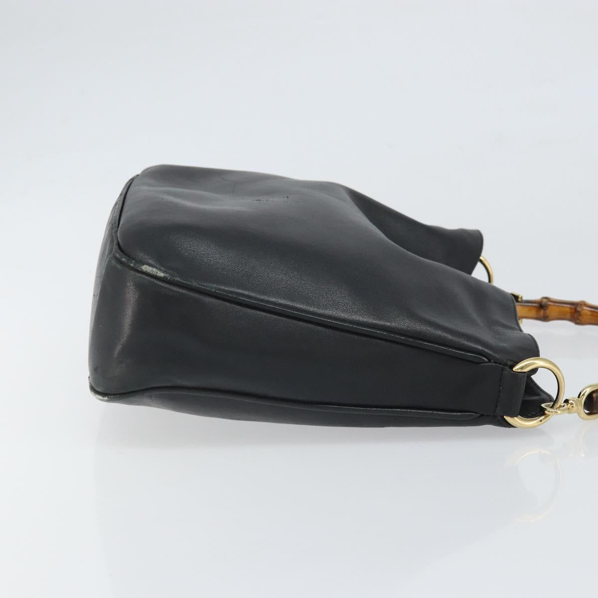 GUCCI Bamboo Hand Bag Leather Black Gold Auth bs33028