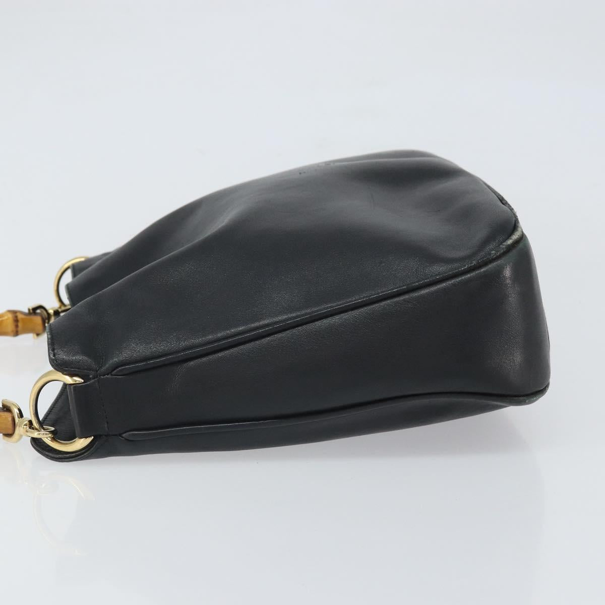 GUCCI Bamboo Hand Bag Leather Black Gold Auth bs33028