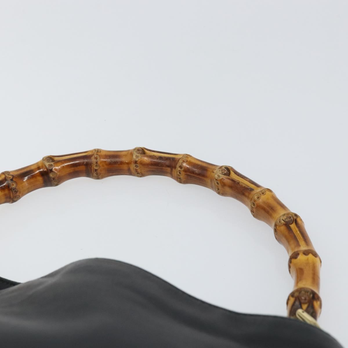GUCCI Bamboo Hand Bag Leather Black Gold Auth bs33028