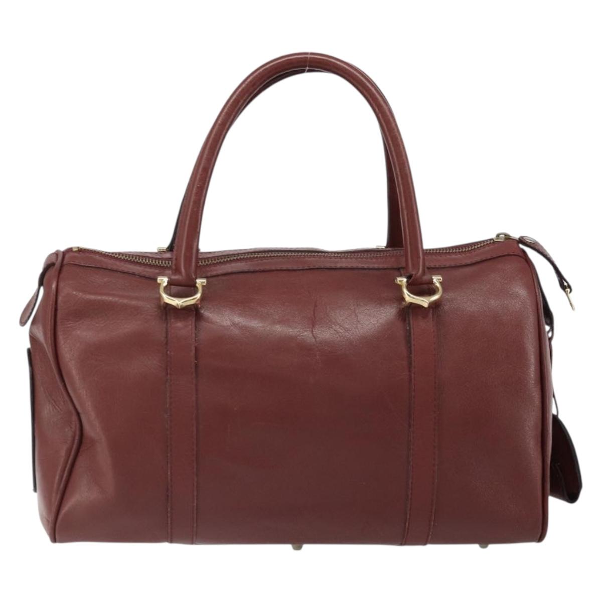 CARTIER Must Line Hand Bag Leather Bordeaux Gold Auth bs33037