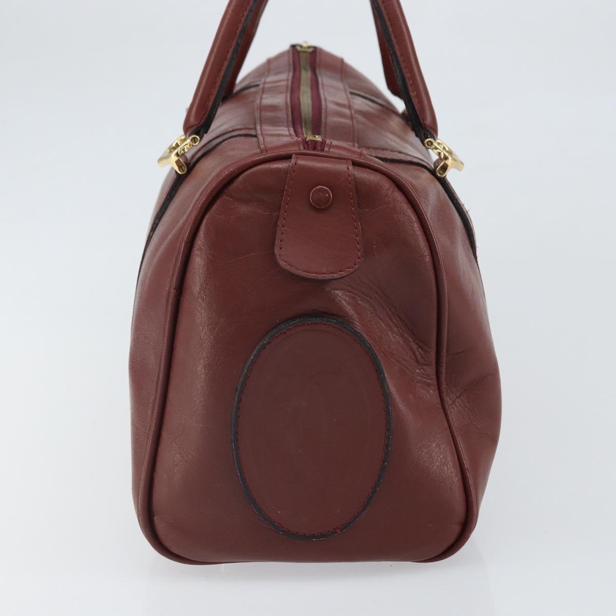 CARTIER Must Line Hand Bag Leather Bordeaux Gold Auth bs33037