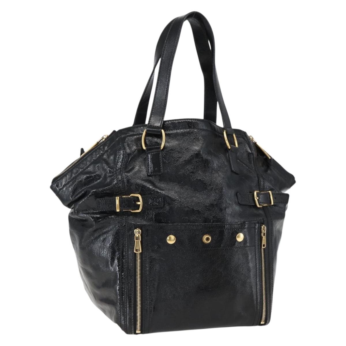 SAINT LAURENT Tote Bag Patent leather Black Gold 175884 Auth bs33038