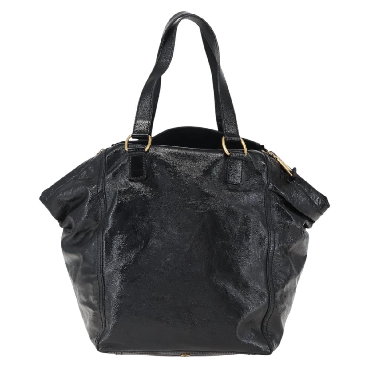 SAINT LAURENT Tote Bag Patent leather Black Gold 175884 Auth bs33038