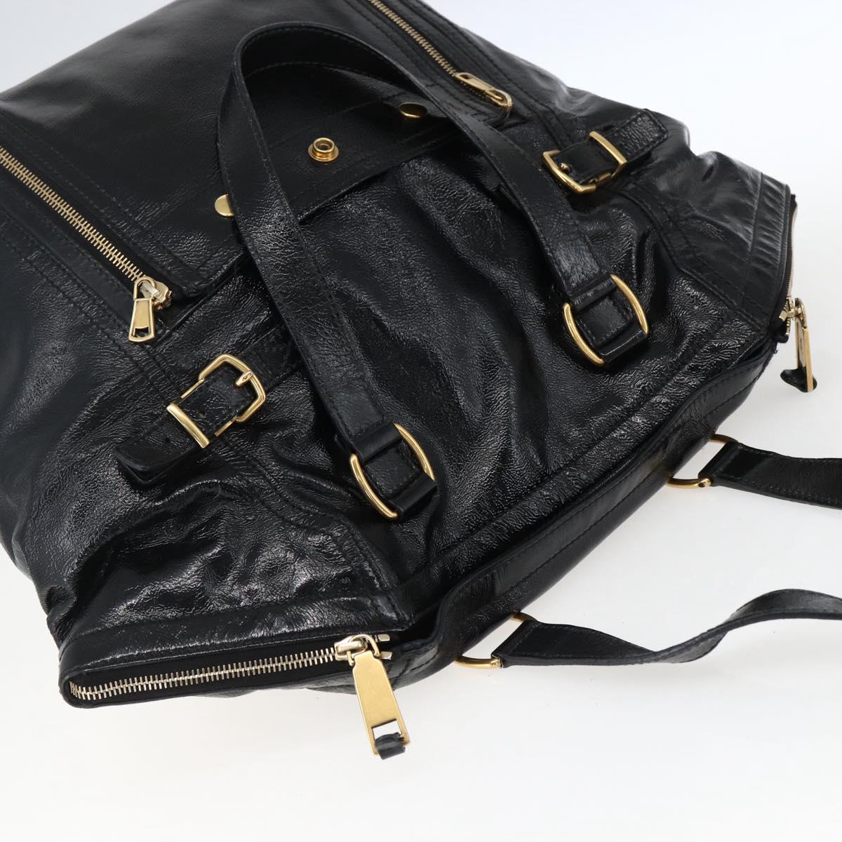 SAINT LAURENT Tote Bag Patent leather Black Gold 175884 Auth bs33038