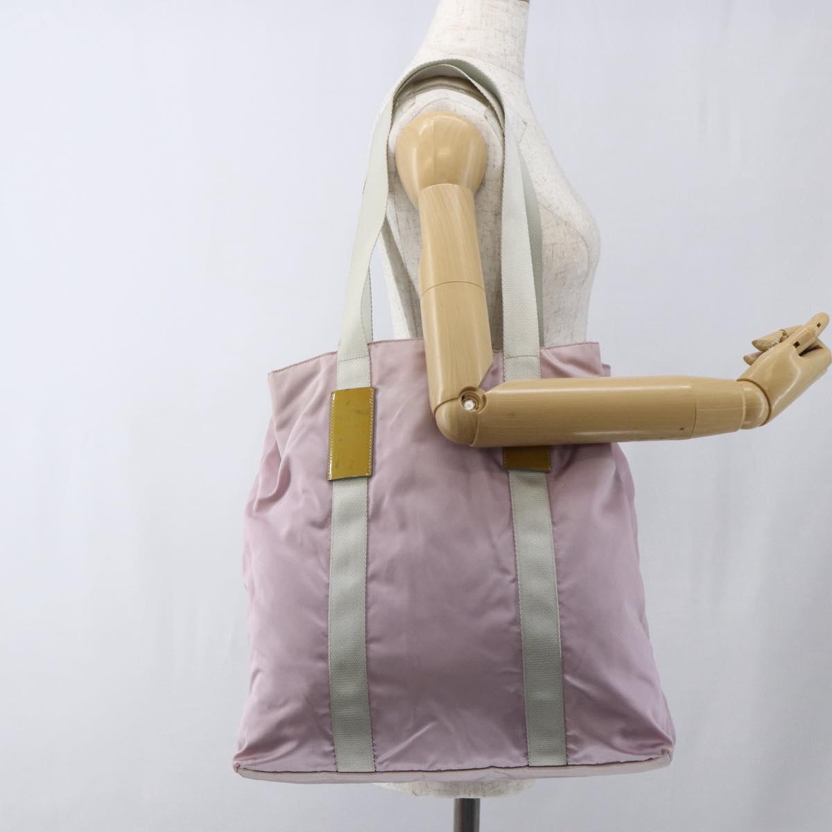 PRADA Tote Bag Nylon Pink Silver Auth bs33040