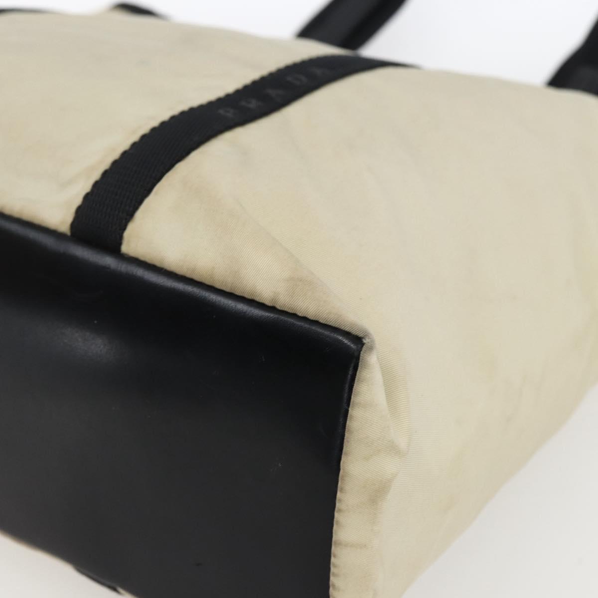 PRADA Tote Bag Nylon Cream Silver Auth bs33042