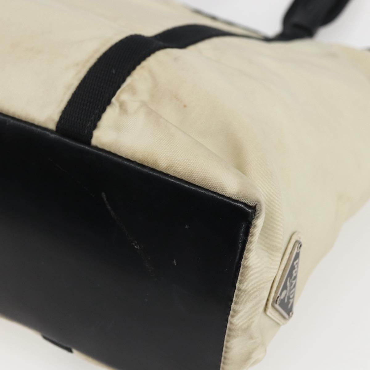 PRADA Tote Bag Nylon Cream Silver Auth bs33042