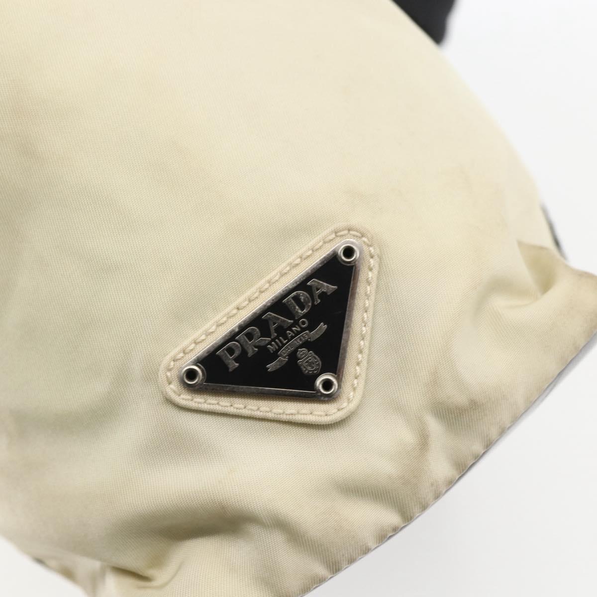 PRADA Tote Bag Nylon Cream Silver Auth bs33042