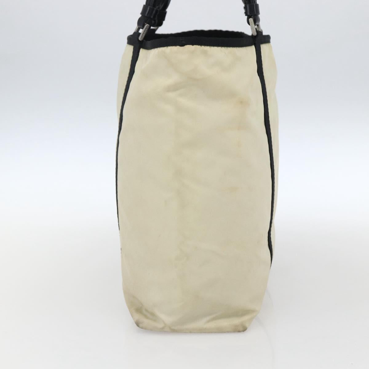 PRADA Tote Bag Nylon Cream Silver Auth bs33042
