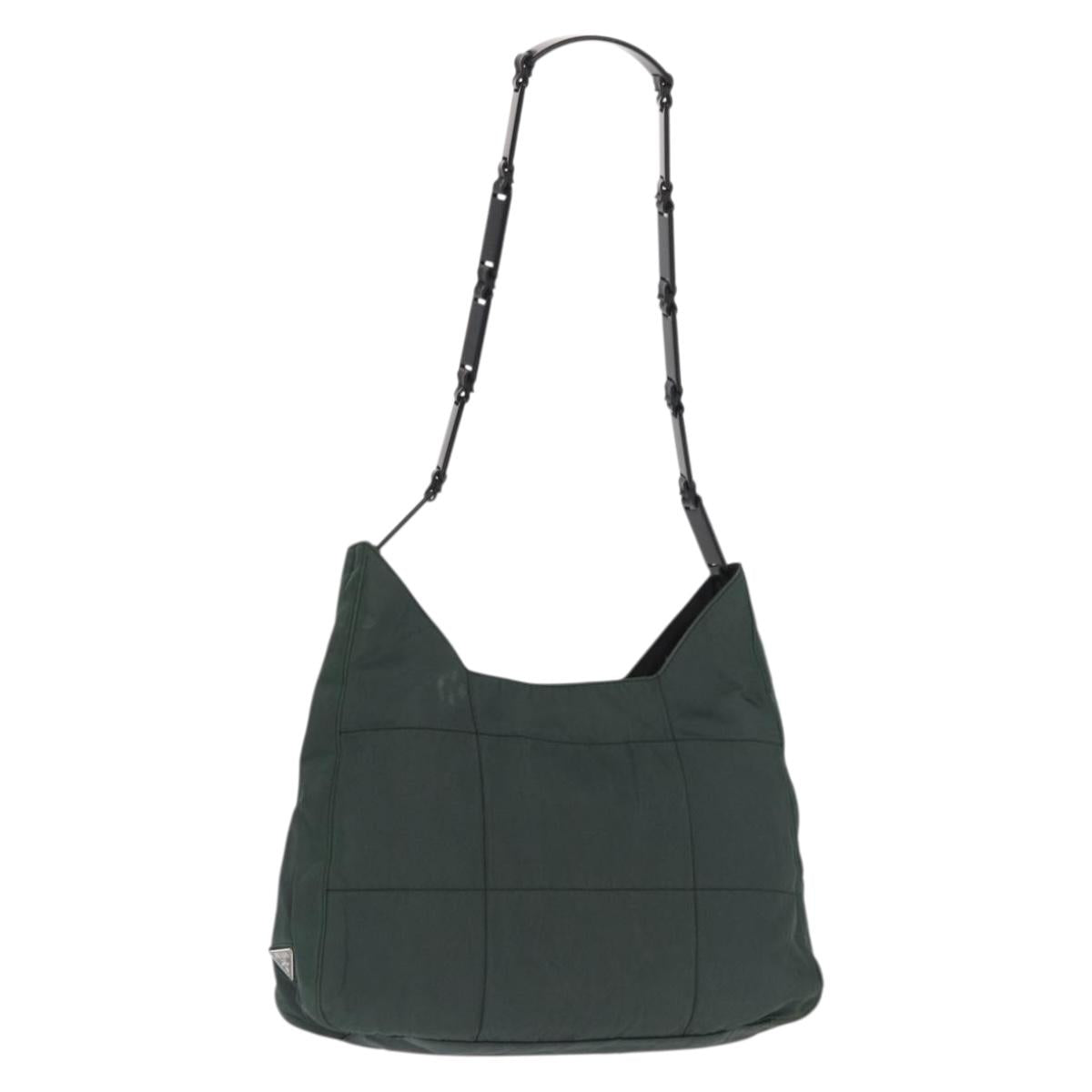 PRADA Tote Bag Nylon Khaki Silver Auth bs33043