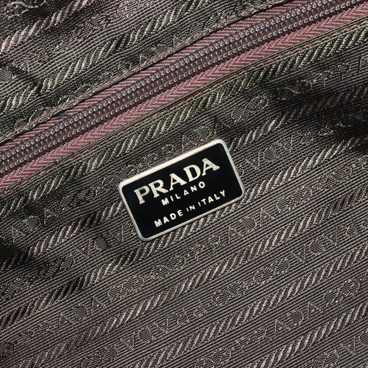 PRADA Chain Shoulder Bag Nylon Brown Gold Auth bs33044