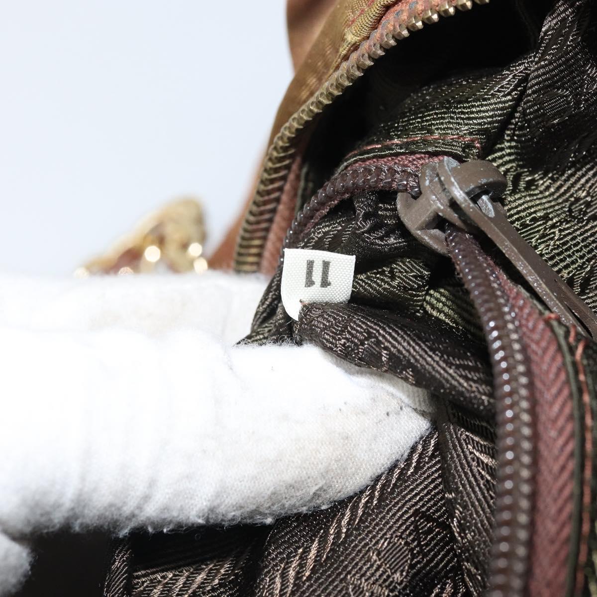 PRADA Chain Shoulder Bag Nylon Brown Gold Auth bs33044