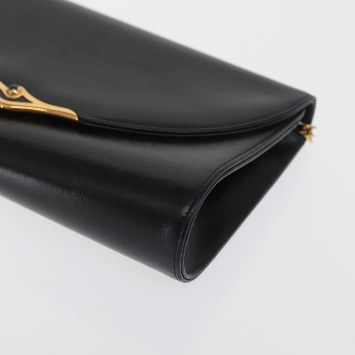 CARTIER Chain Shoulder Bag Leather Navy Gold Auth bs33045