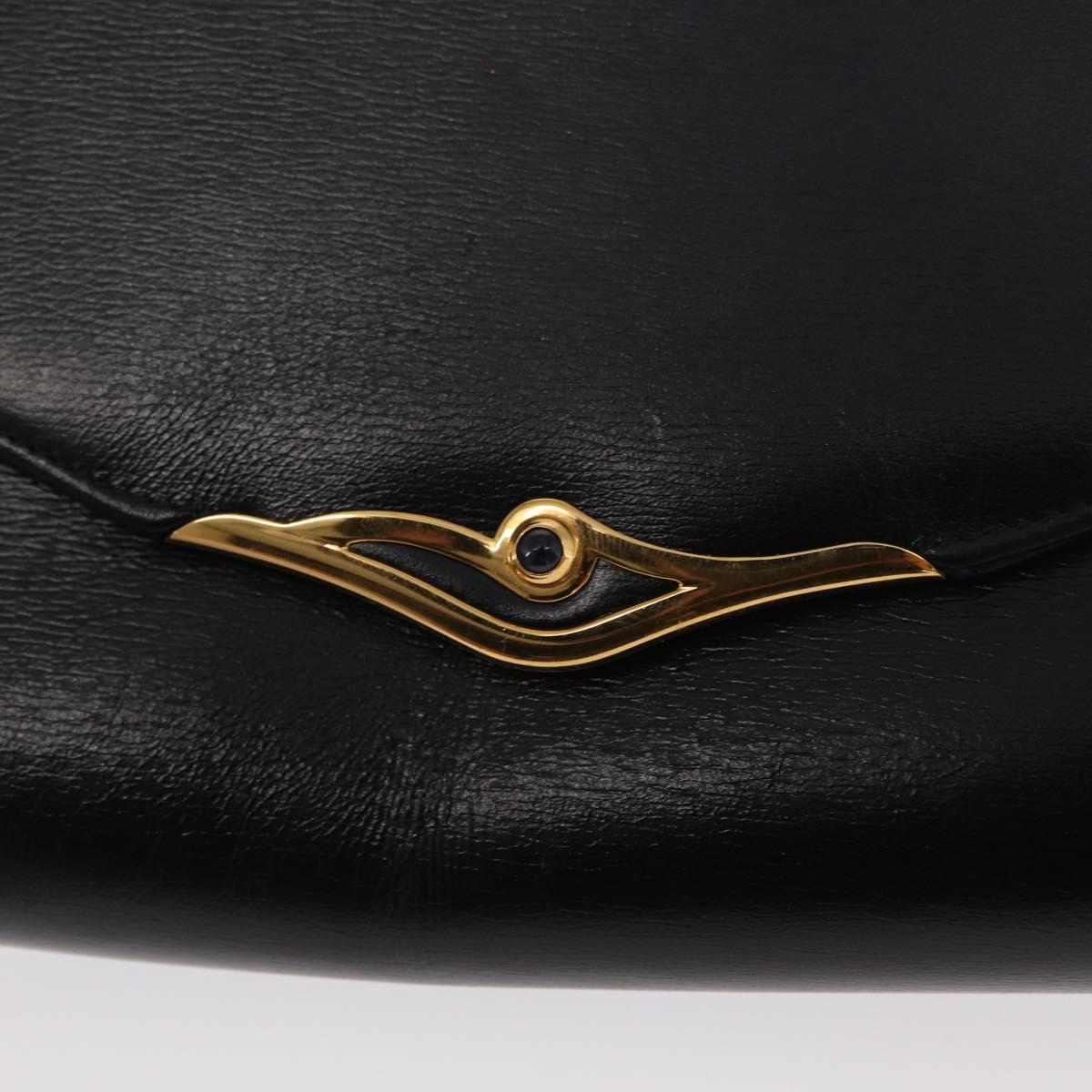 CARTIER Chain Shoulder Bag Leather Navy Gold Auth bs33045