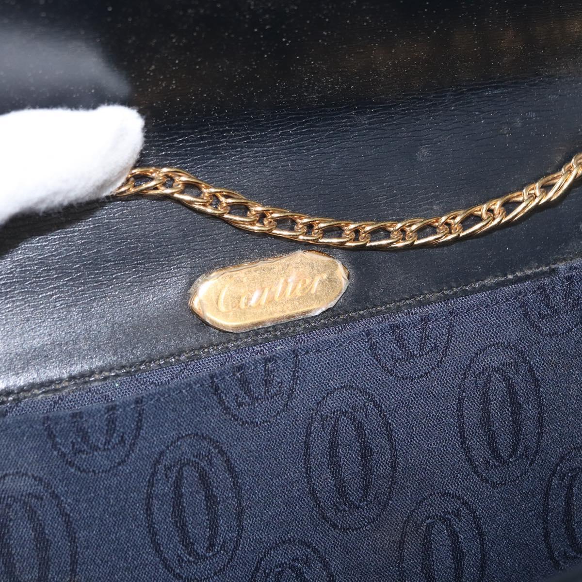 CARTIER Chain Shoulder Bag Leather Navy Gold Auth bs33045