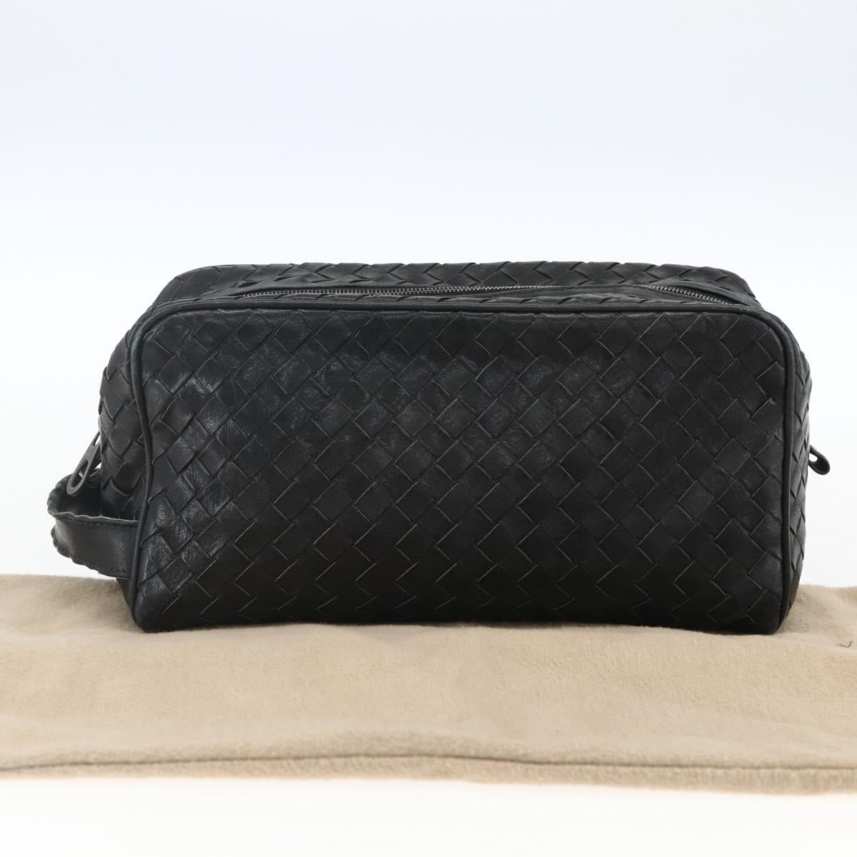 BOTTEGA VENETA INTRECCIATO Clutch Bag Leather Black 174361 Auth bs33052