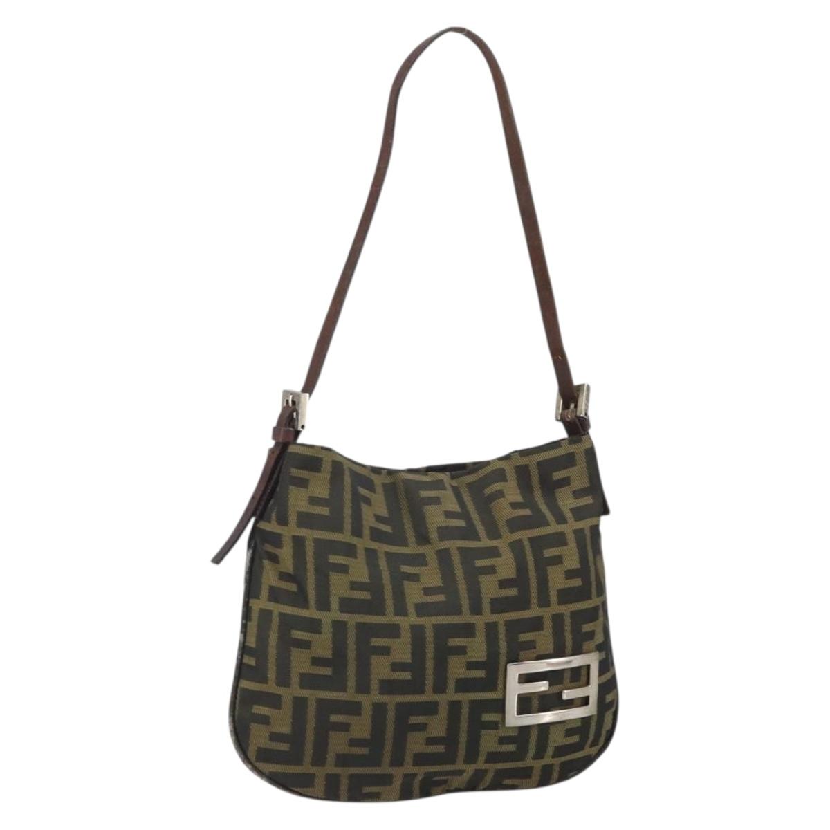 FENDI Zucca Canvas Hand Bag Brown Black Silver Auth bs33057