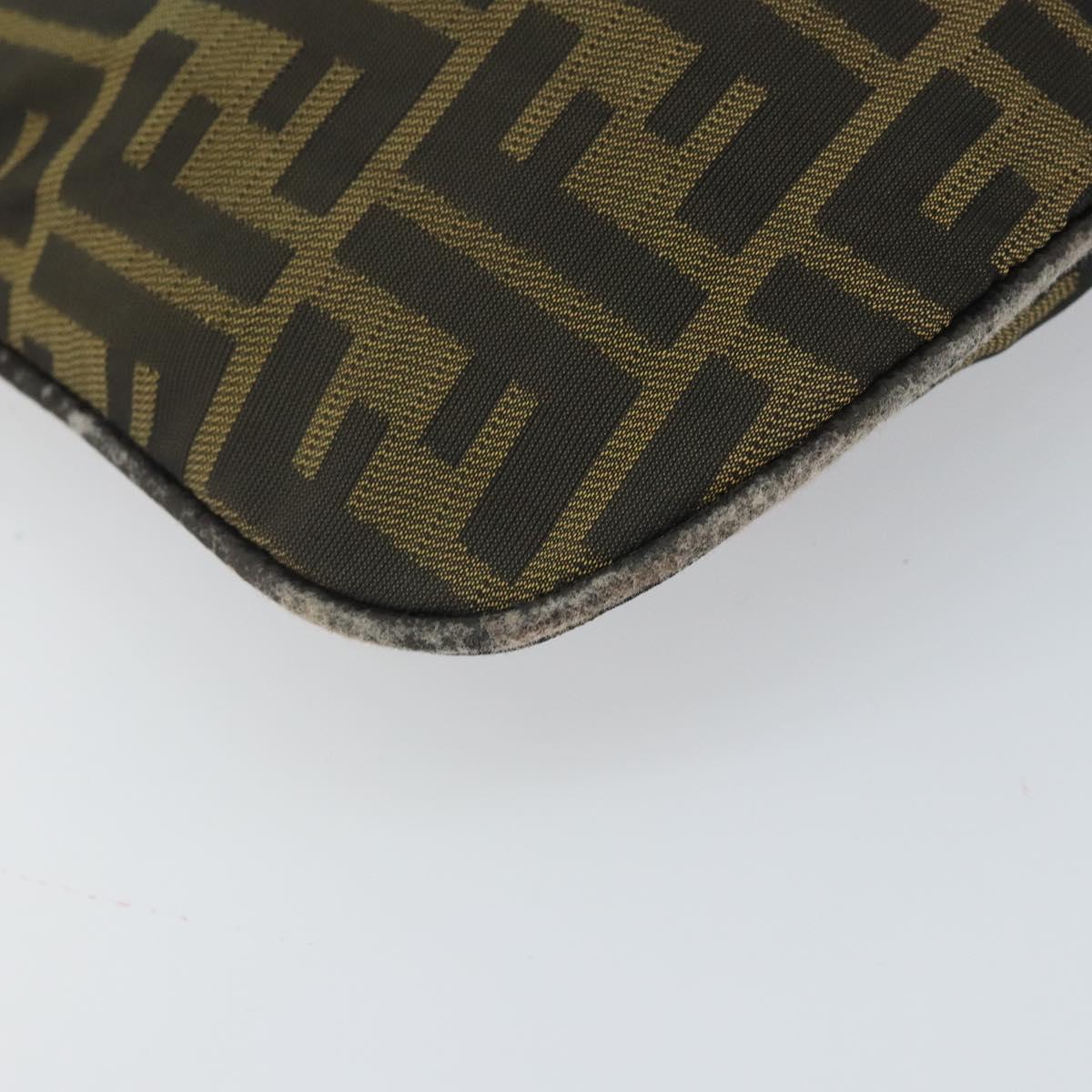 FENDI Zucca Canvas Hand Bag Brown Black Silver Auth bs33057