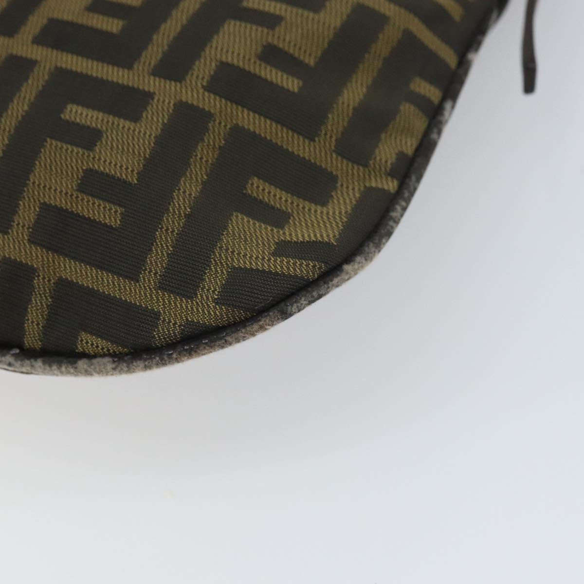 FENDI Zucca Canvas Hand Bag Brown Black Silver Auth bs33057