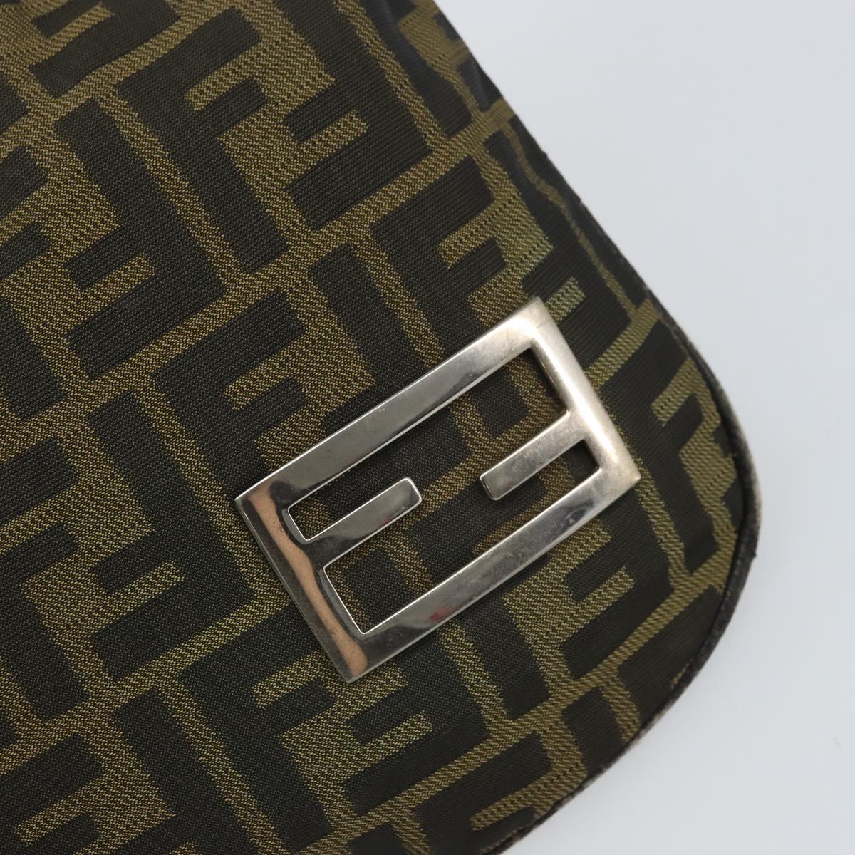 FENDI Zucca Canvas Hand Bag Brown Black Silver Auth bs33057