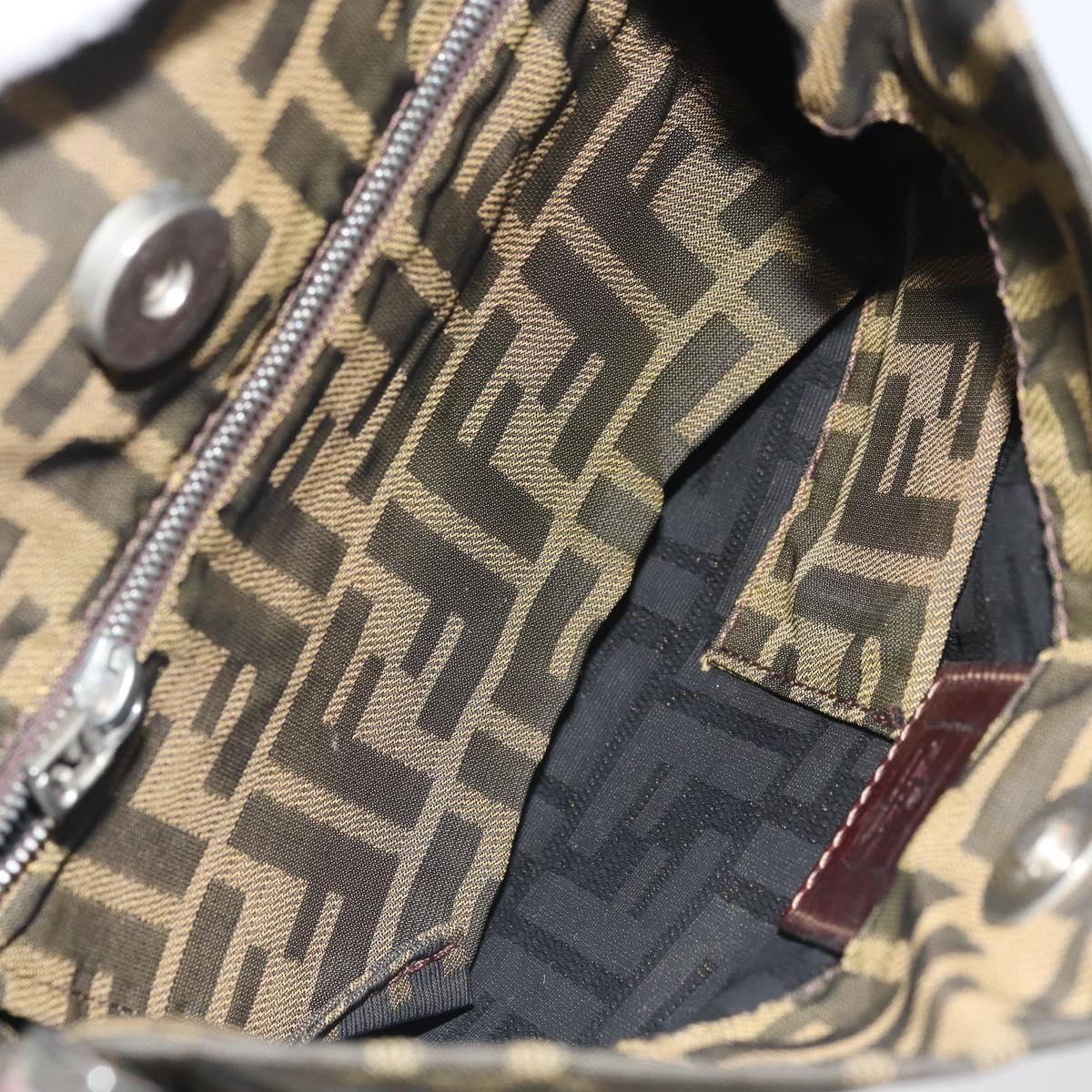 FENDI Zucca Canvas Hand Bag Brown Black Silver Auth bs33057