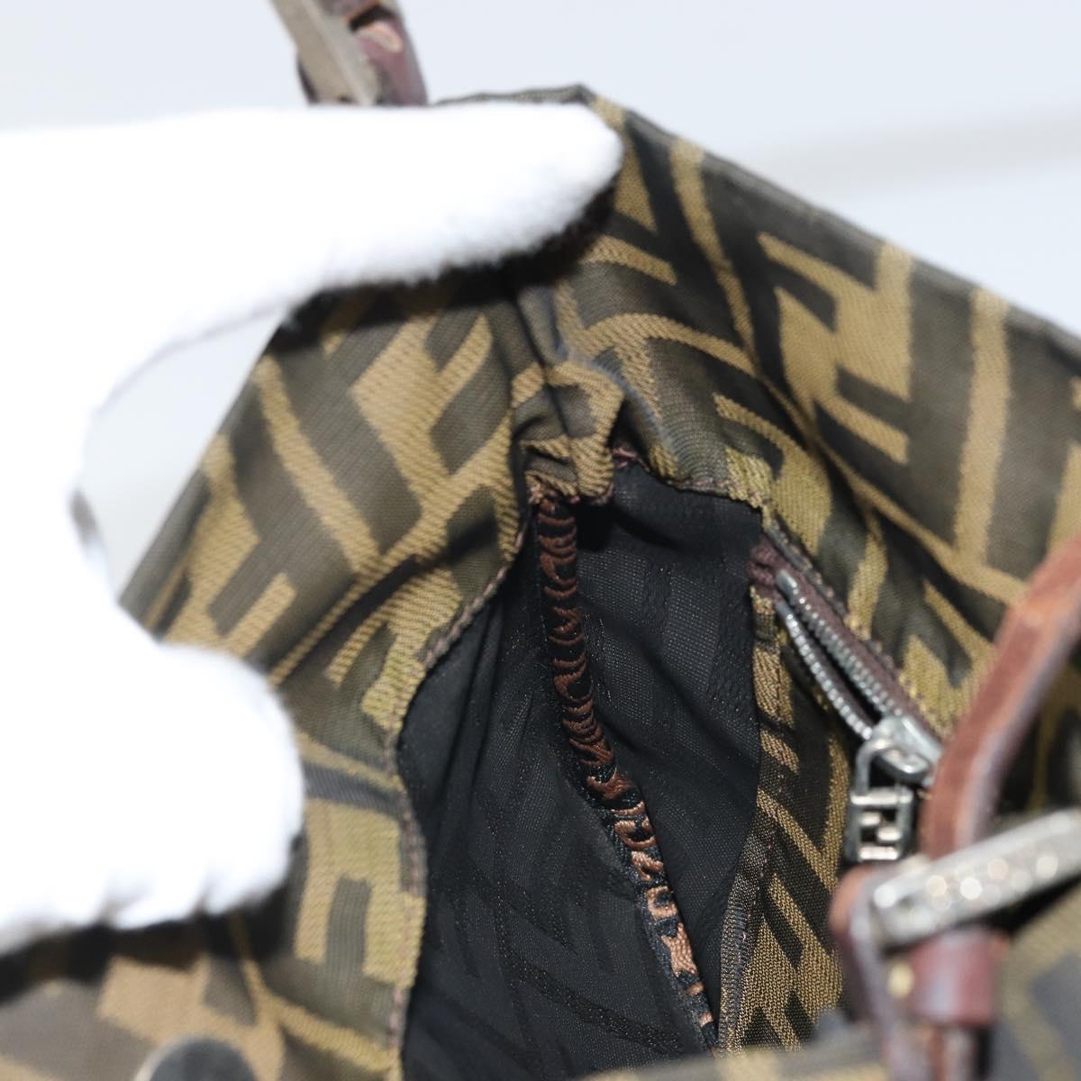 FENDI Zucca Canvas Hand Bag Brown Black Silver Auth bs33057