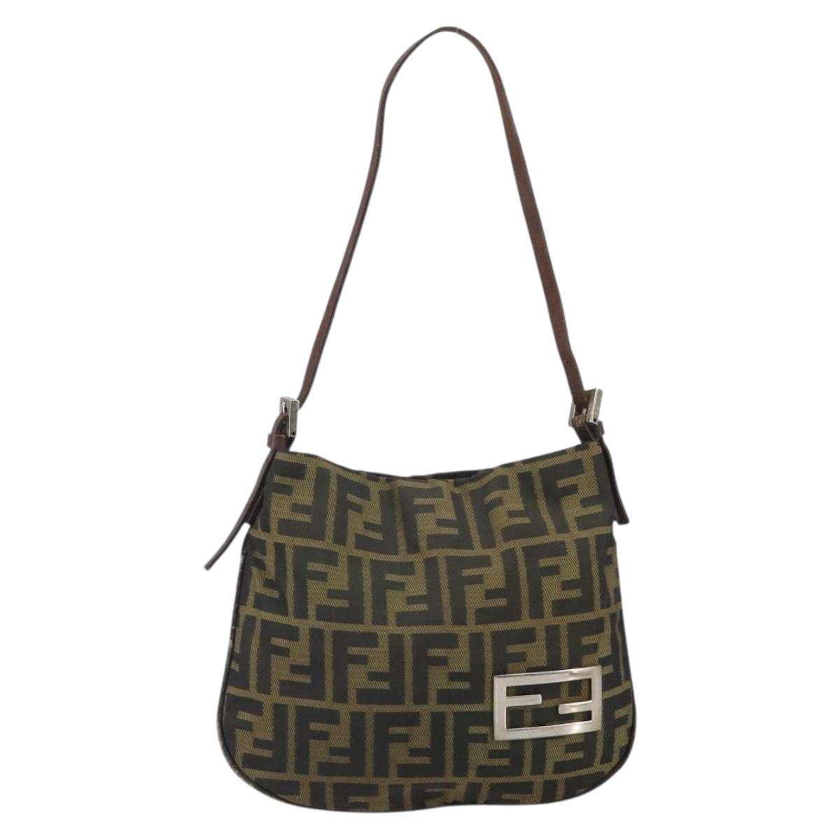FENDI Zucca Canvas Hand Bag Brown Black Silver Auth bs33057