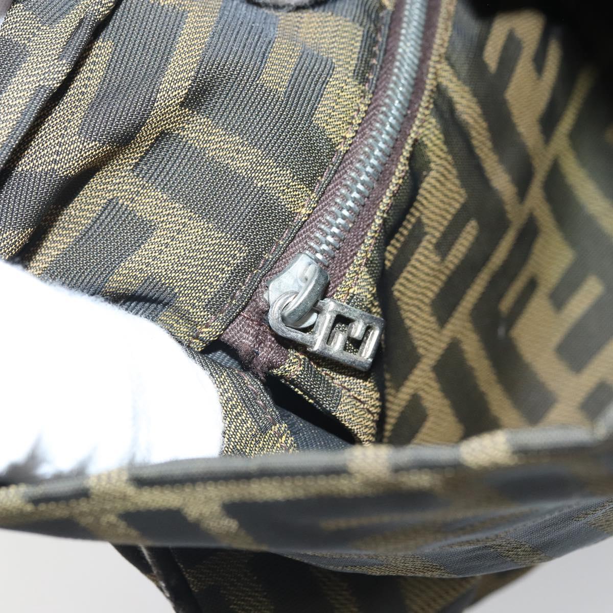 FENDI Zucca Canvas Hand Bag Brown Black Silver Auth bs33057