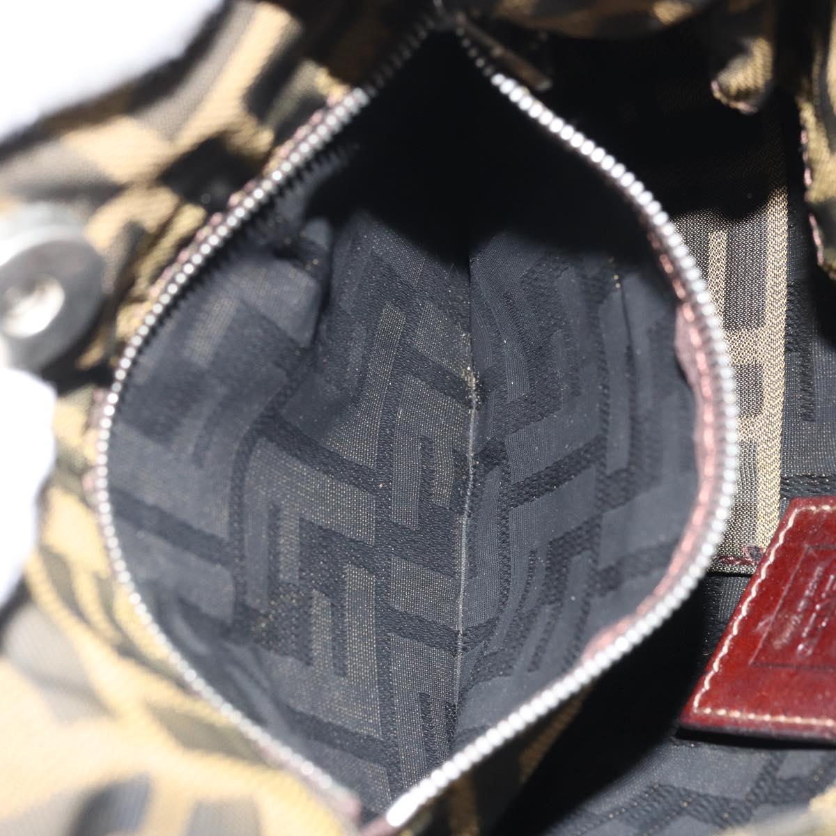 FENDI Zucca Canvas Hand Bag Brown Black Silver Auth bs33057