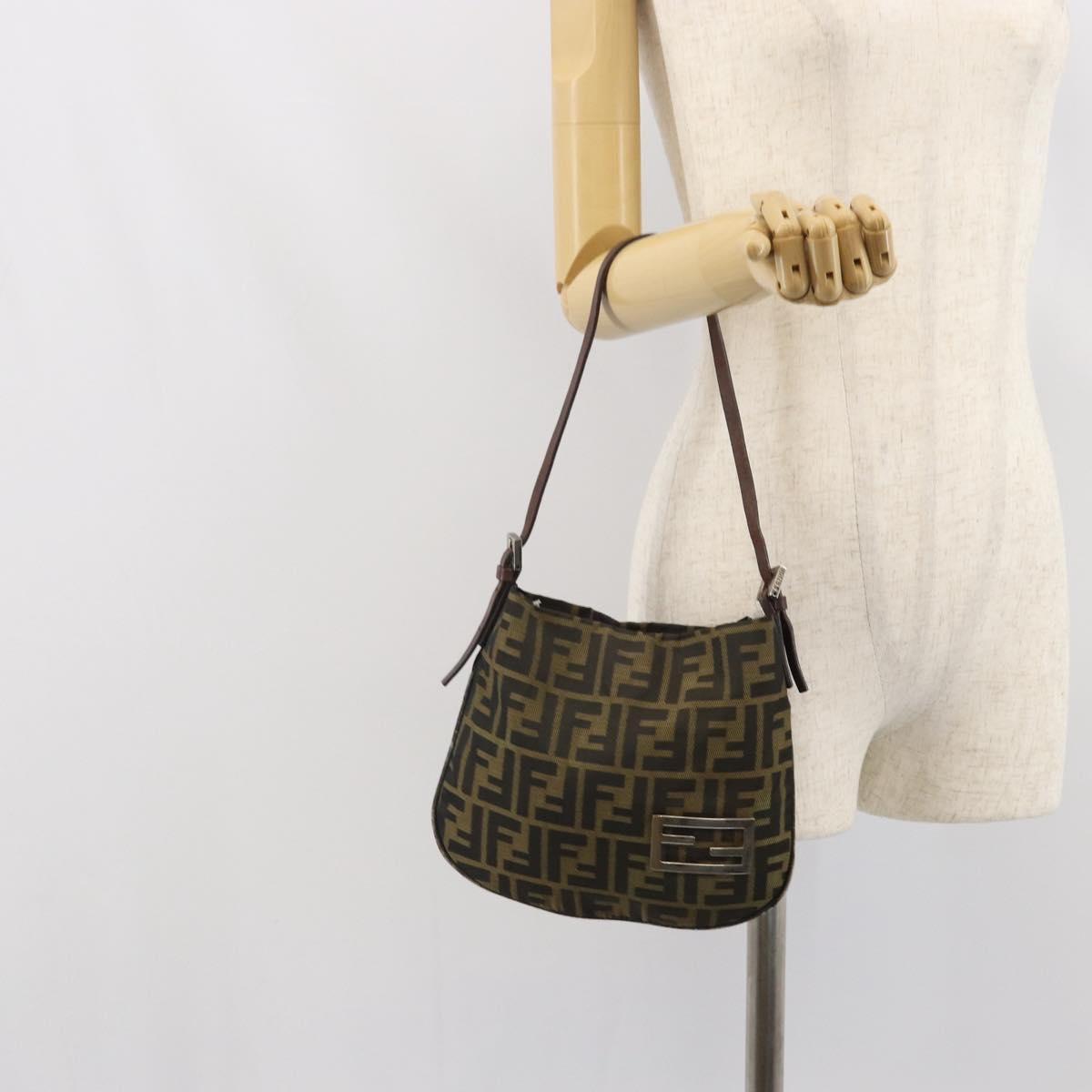 FENDI Zucca Canvas Hand Bag Brown Black Silver Auth bs33057