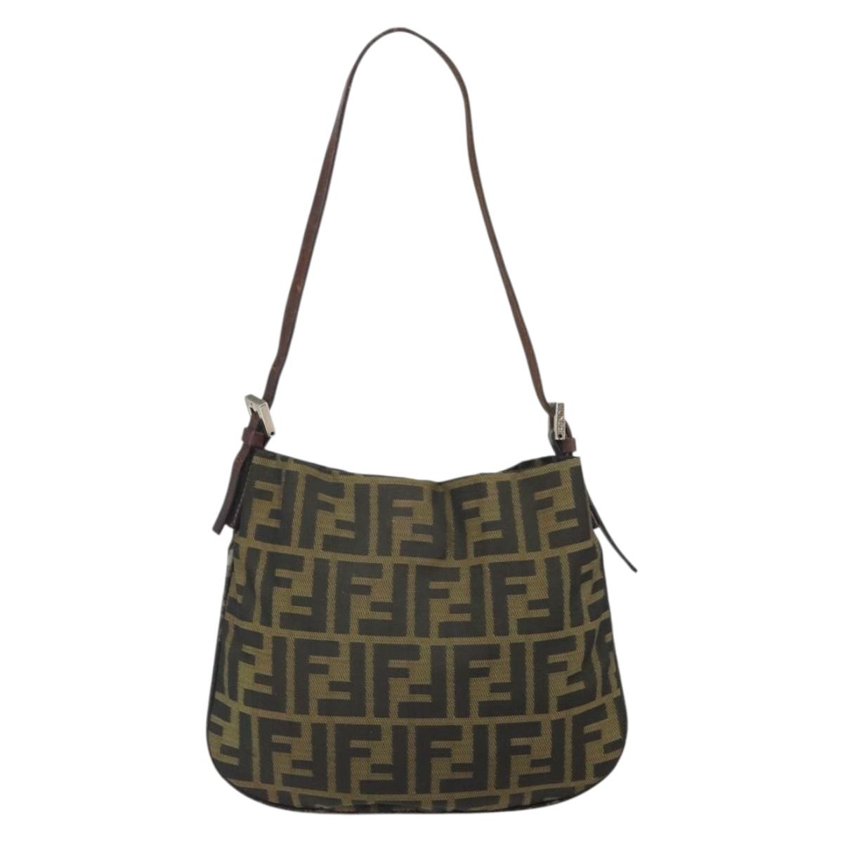 FENDI Zucca Canvas Hand Bag Brown Black Silver Auth bs33057