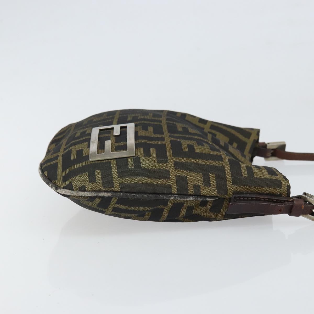 FENDI Zucca Canvas Hand Bag Brown Black Silver Auth bs33057