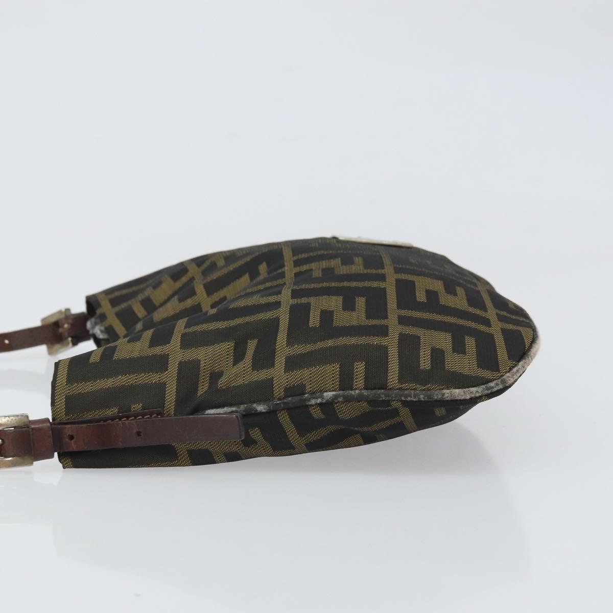 FENDI Zucca Canvas Hand Bag Brown Black Silver Auth bs33057