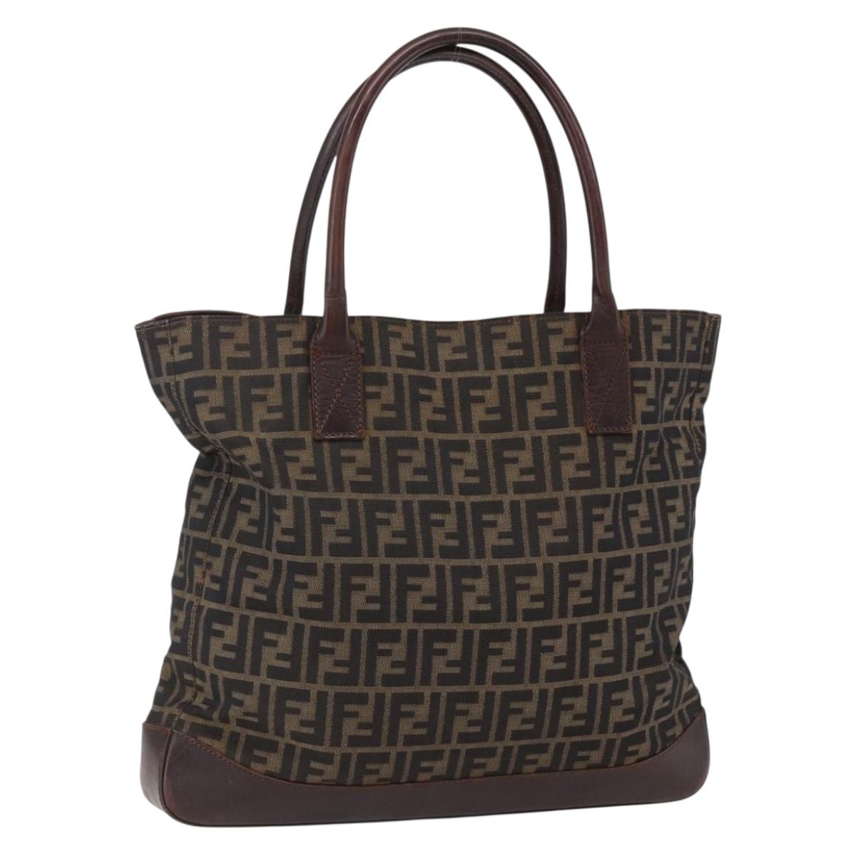 FENDI Zucca Canvas Tote Bag Brown Black Auth bs33058