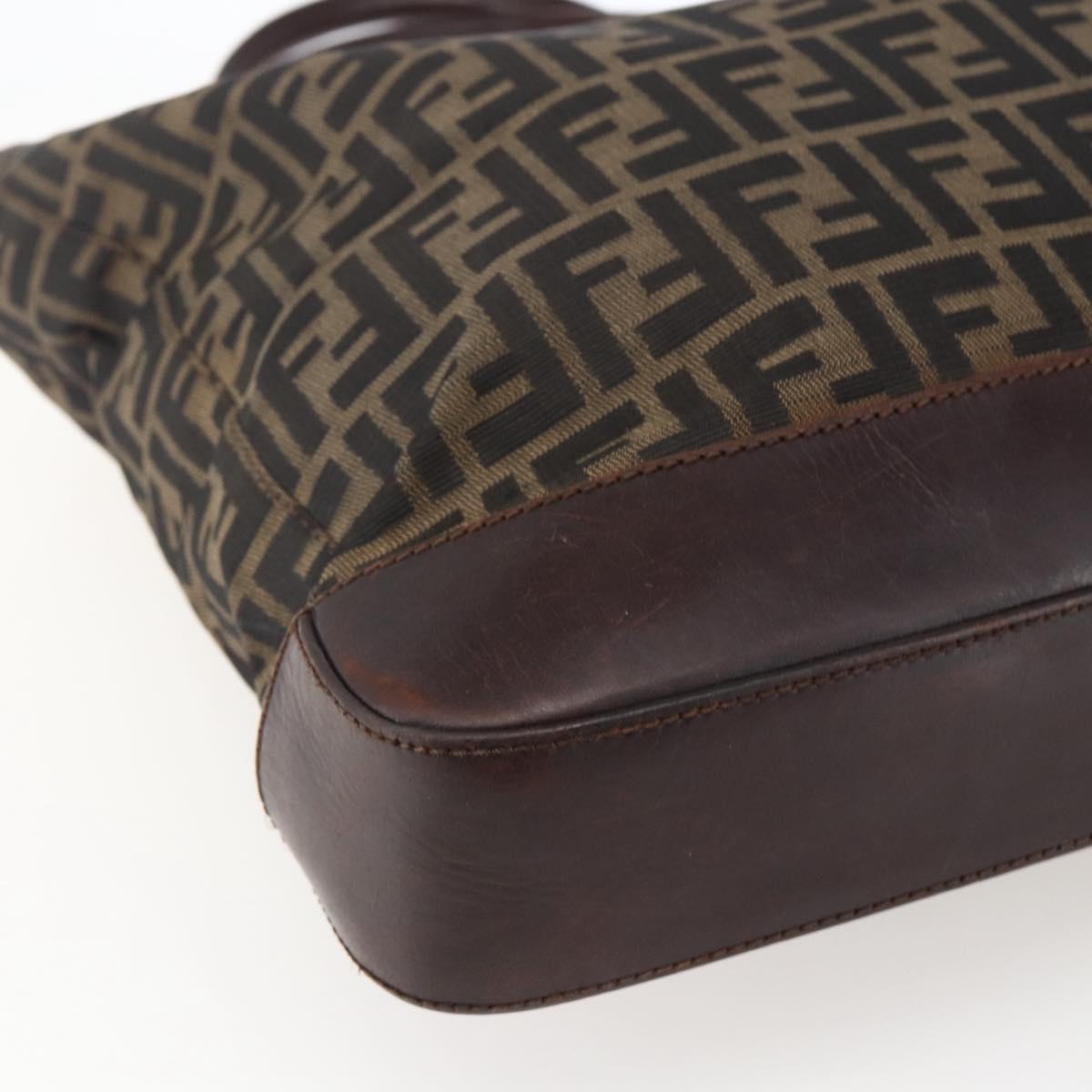FENDI Zucca Canvas Tote Bag Brown Black Auth bs33058