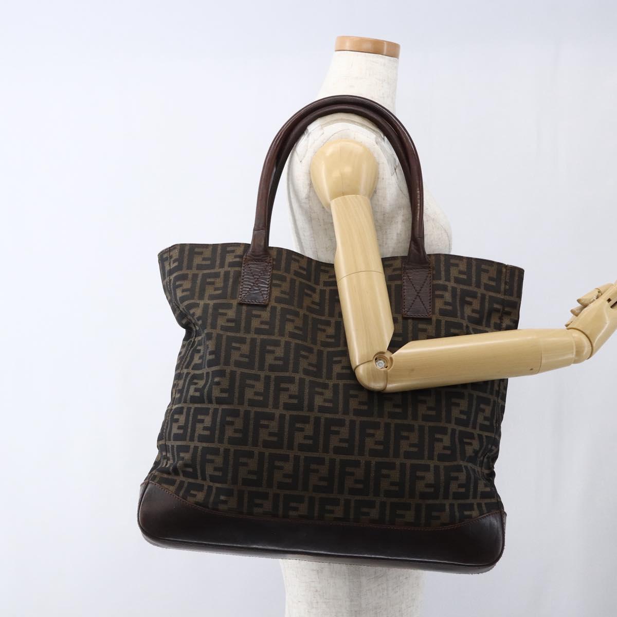 FENDI Zucca Canvas Tote Bag Brown Black Auth bs33058