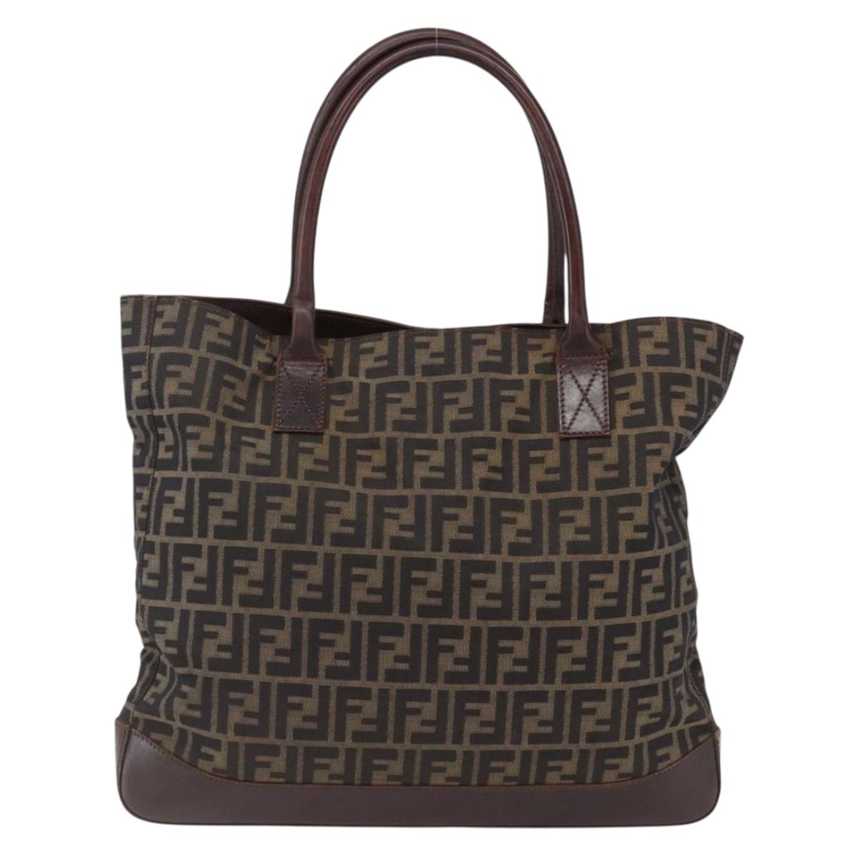 FENDI Zucca Canvas Tote Bag Brown Black Auth bs33058