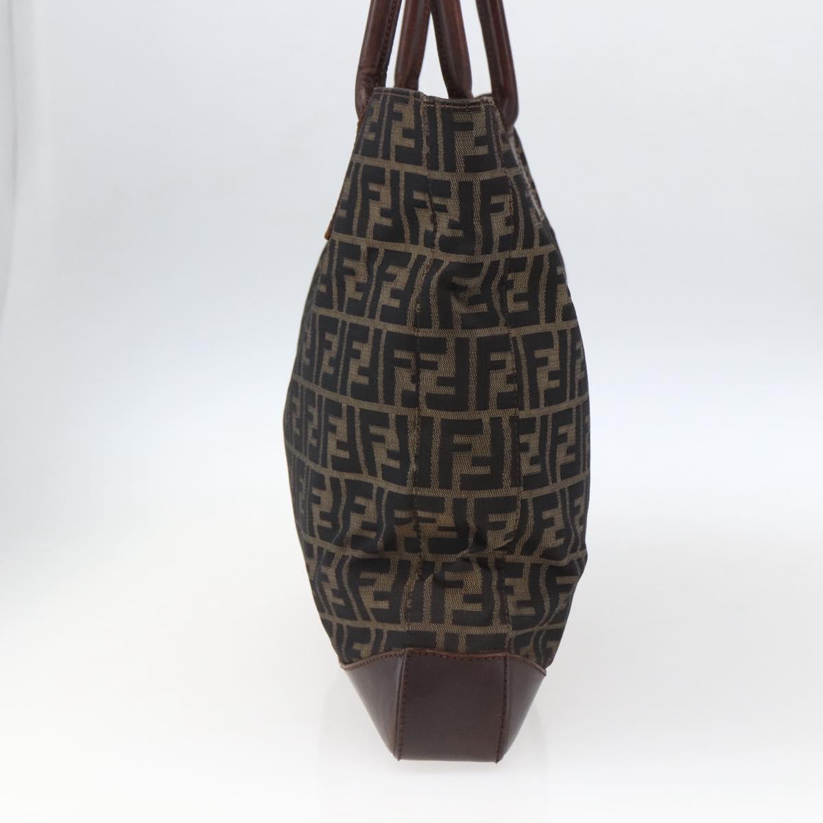 FENDI Zucca Canvas Tote Bag Brown Black Auth bs33058