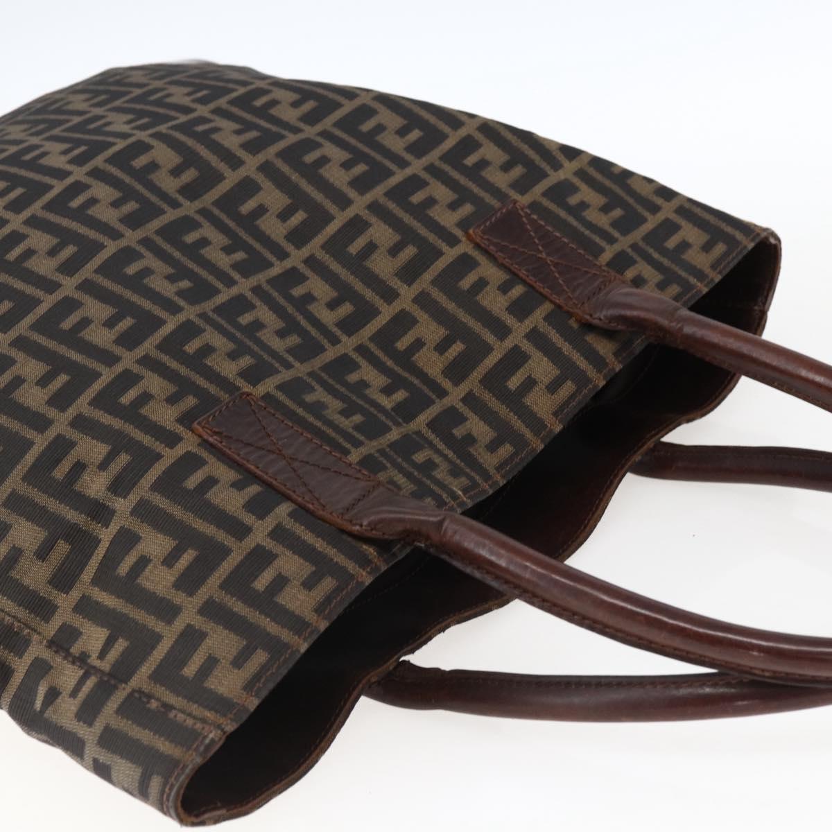 FENDI Zucca Canvas Tote Bag Brown Black Auth bs33058