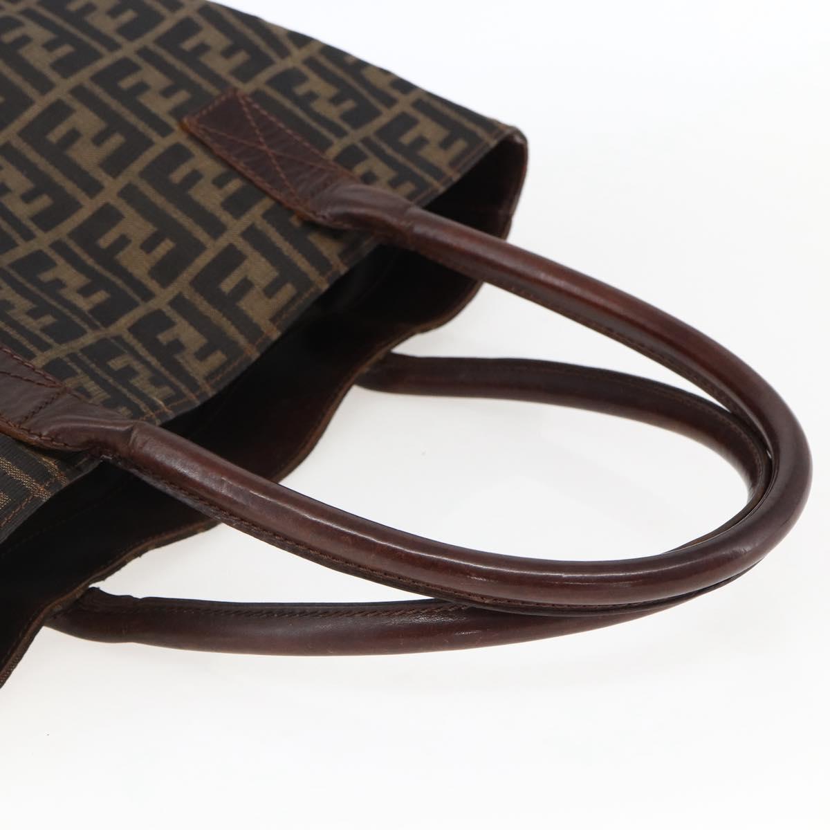 FENDI Zucca Canvas Tote Bag Brown Black Auth bs33058