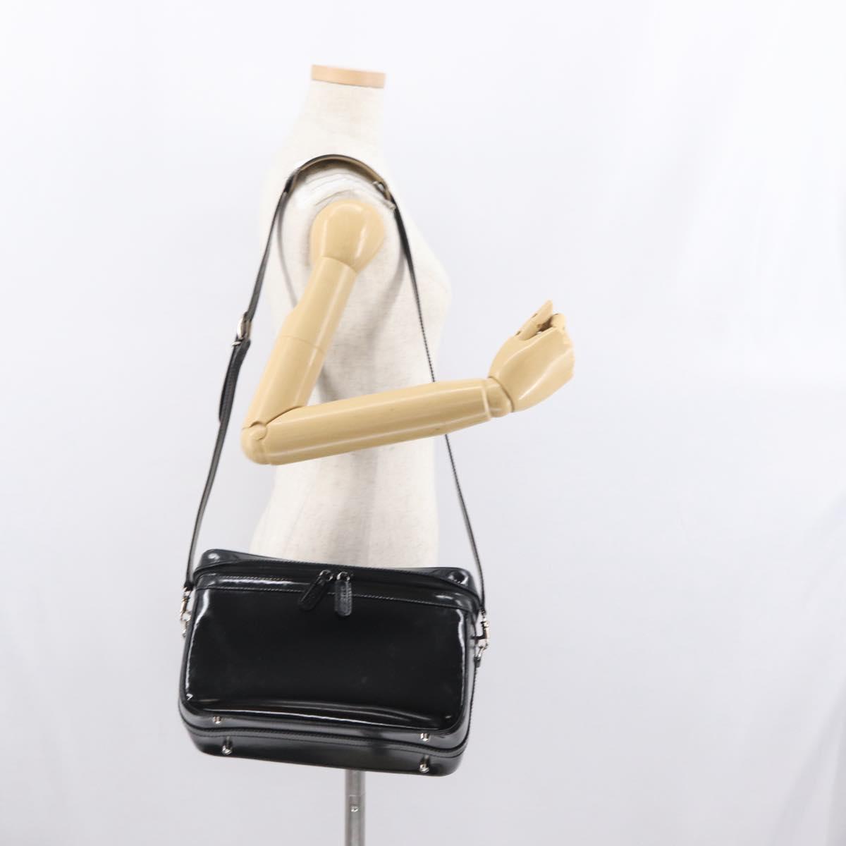 GUCCI Bamboo Vanity Hand Bag Patent 2way Black Silver 013 122 2491 Auth bs33063