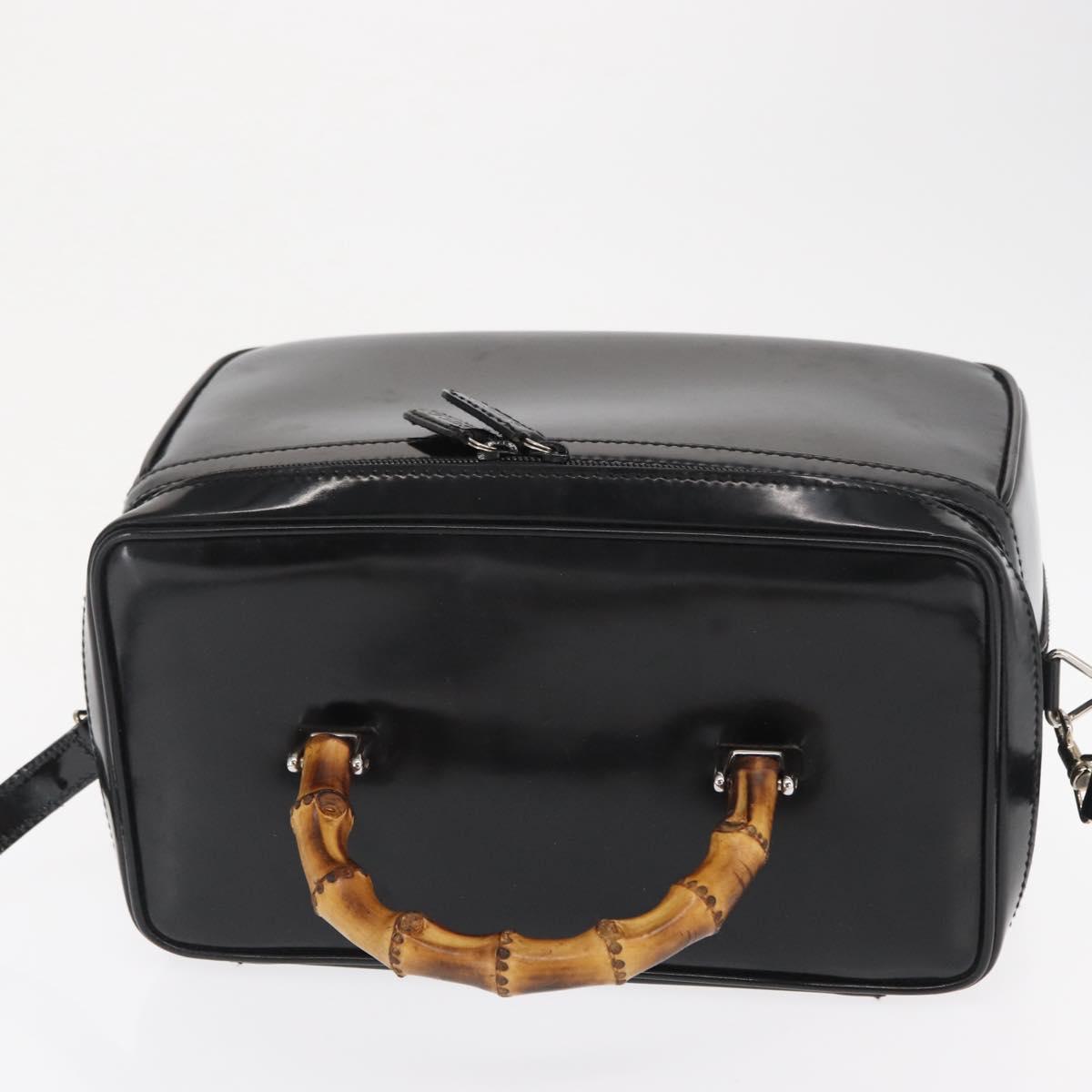 GUCCI Bamboo Vanity Hand Bag Patent 2way Black Silver 013 122 2491 Auth bs33063